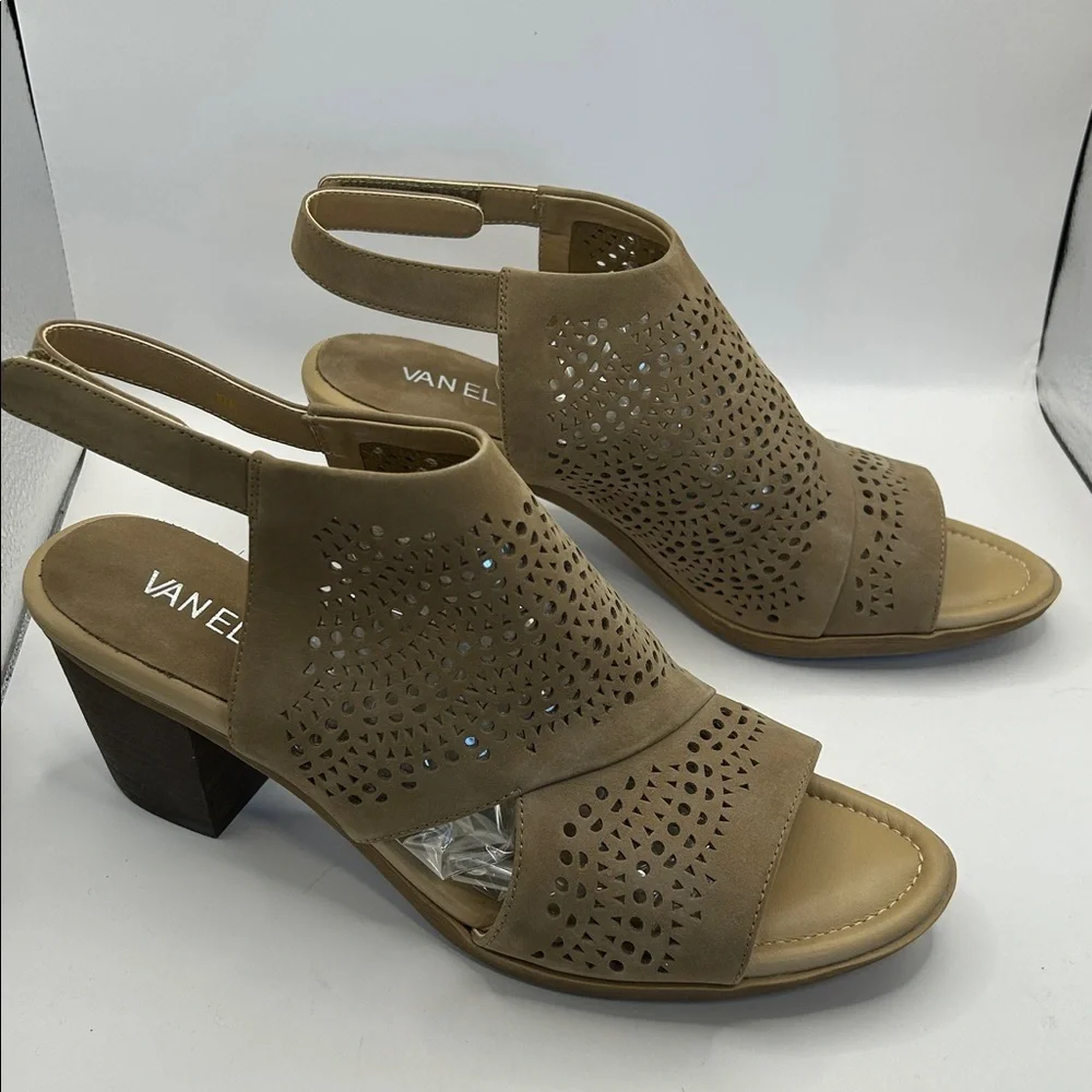 Van Eli Tan Perforated Wedge Sandals